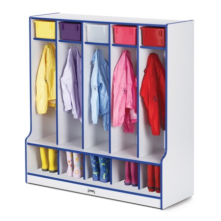 Jonti-Craft Rainbow Accents 5 Section Coat Locker with Step, Blue 0468JCWW003